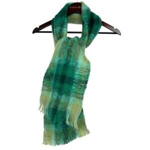 Heather Glen Scotland Mohair Wool Green Plaid Scarf 70X9 Soft Winter Neck Wrap E